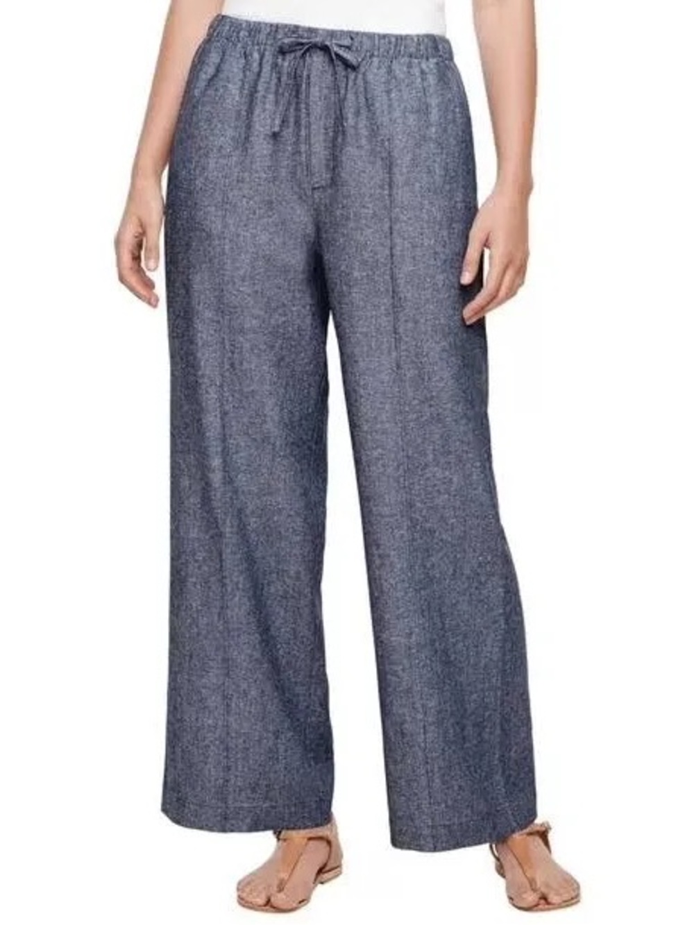 GAP Heathered Light Blue Drawstring Wide-Leg Pants